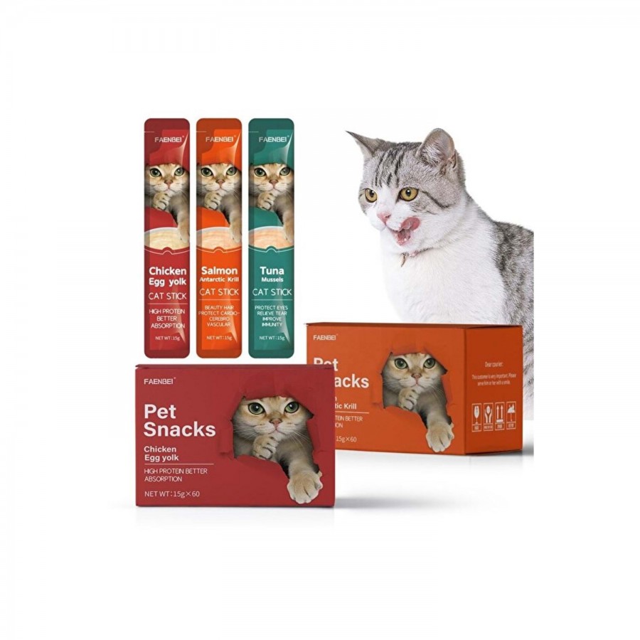 FAENBEI Premium Kedi Ödül Maması Karışık Kutu 60 lı