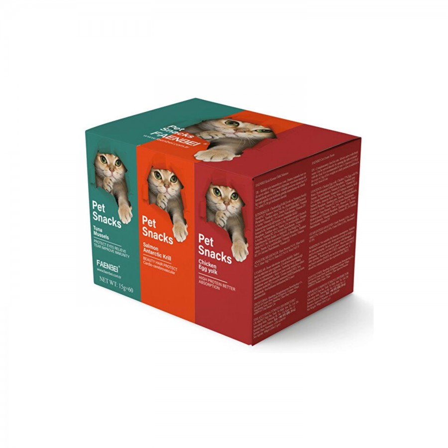 FAENBEI Premium Kedi Ödül Maması Karışık Kutu 60 lı