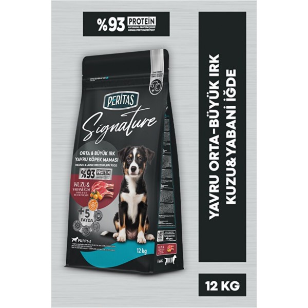 PERİTAS Signature Kuzulu Orta ve Büyük Irk Yavru Köpek Maması 12 Kg